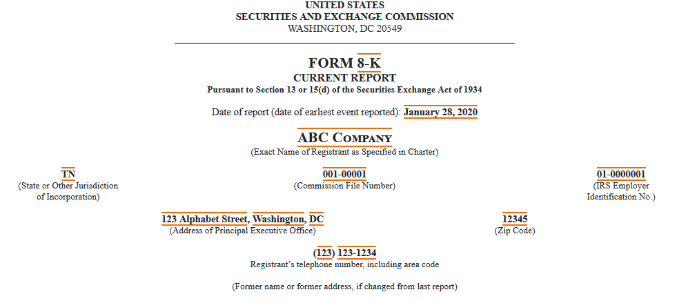 Example of Form 8-K